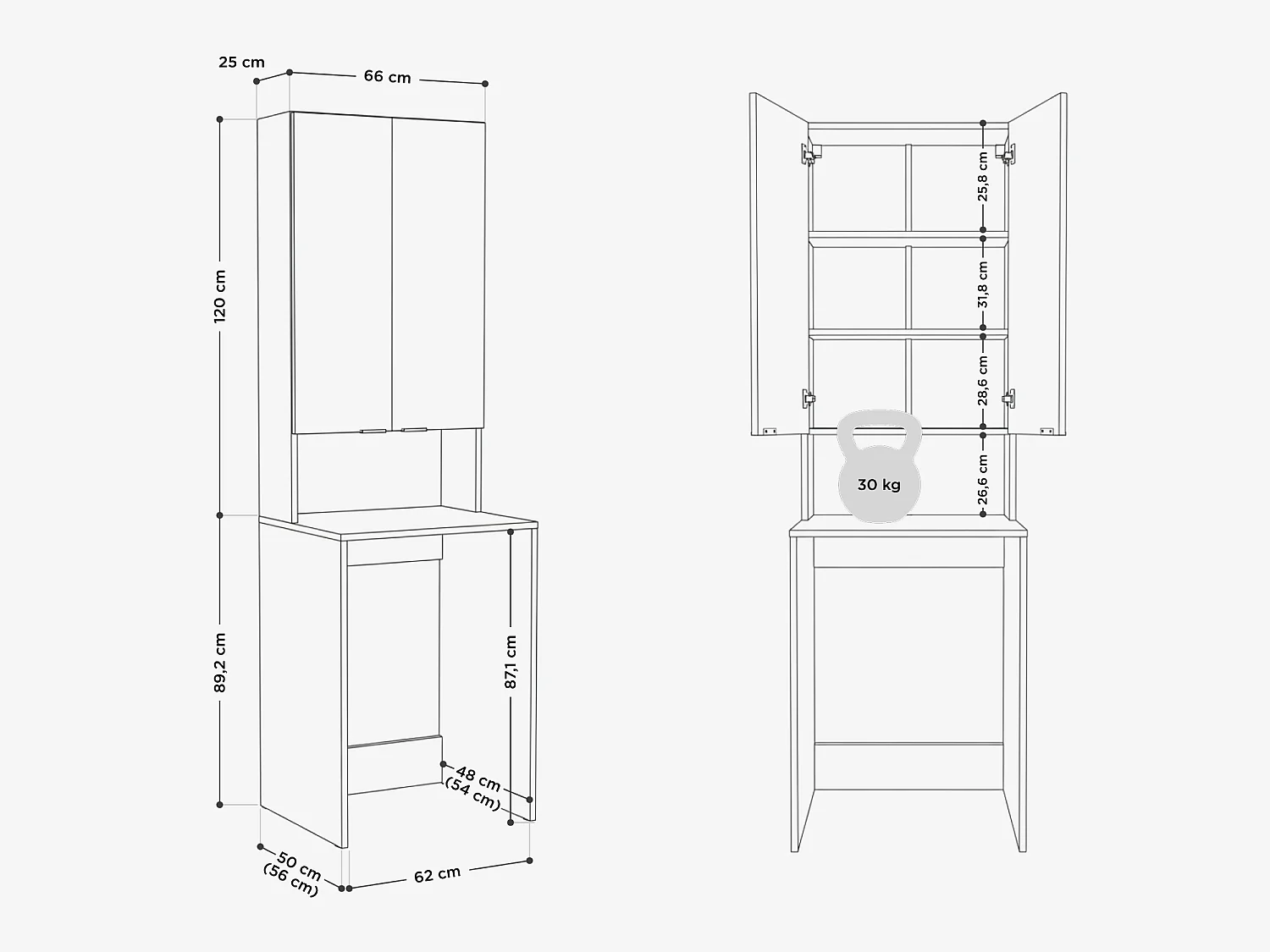 Armoire Haute pour Machine à Laver et sèche-Linge - 210 x 66 x 56/25 cm - Chene sonoma - Profondeur : 56 cm