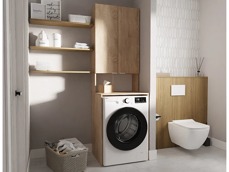 Armoire Haute pour Machine à Laver et sèche-Linge - 210 x 66 x 56/25 cm - Chene sonoma - Profondeur : 56 cm