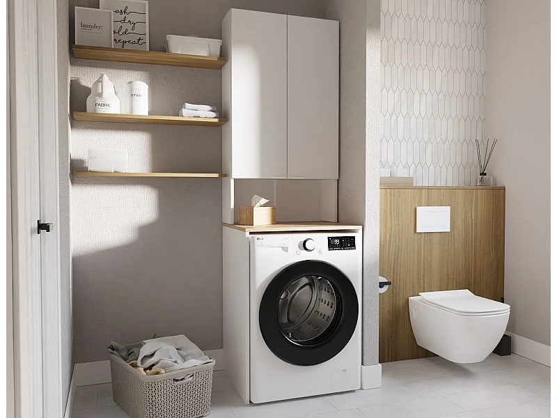 Armoire pour Machine À Laver Meuble De Rangement Salle De Bain 65 x 90 x 56 cm