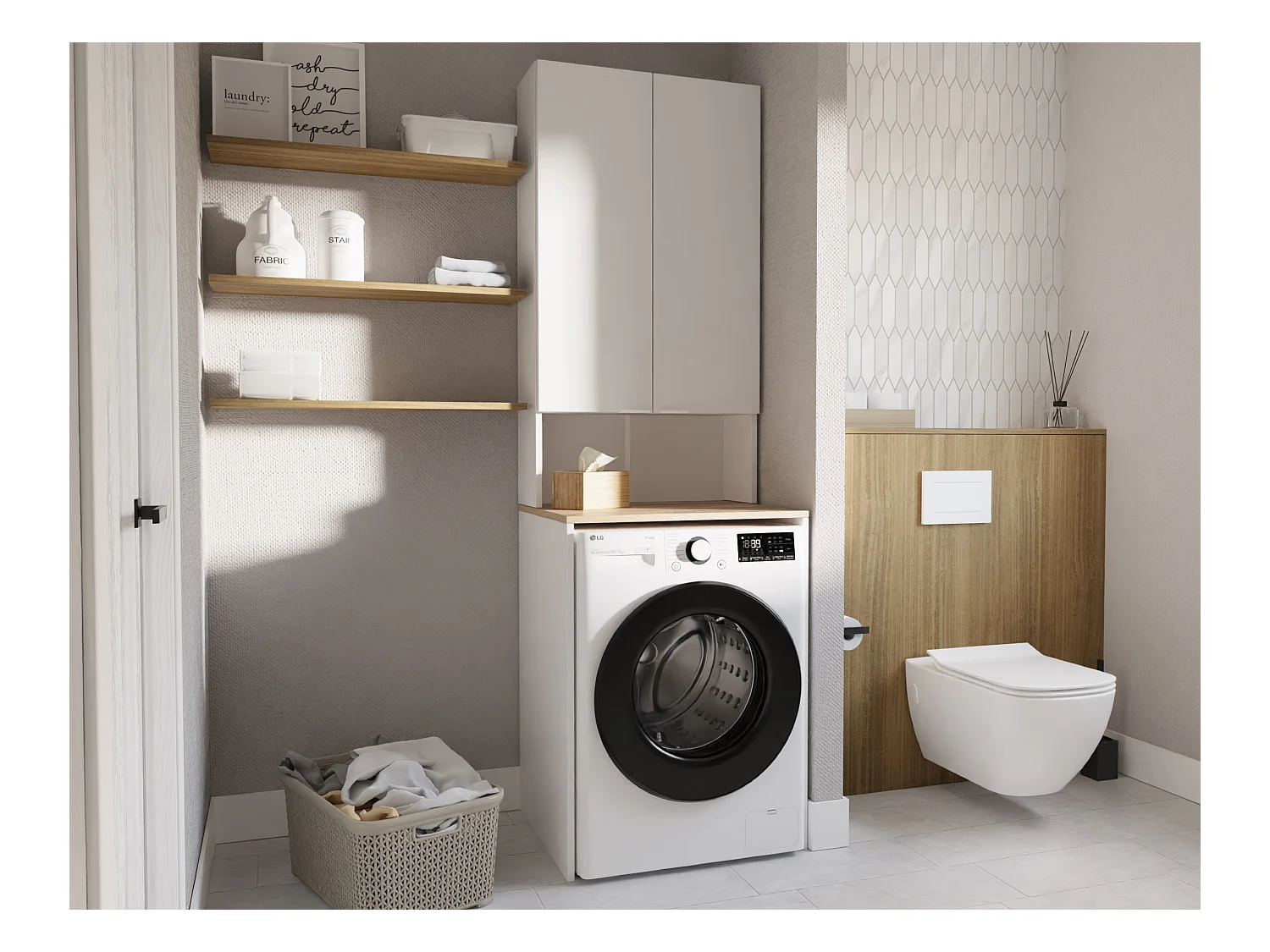 Armoire pour Machine À Laver Meuble De Rangement Salle De Bain 65 x 90 x 56 cm