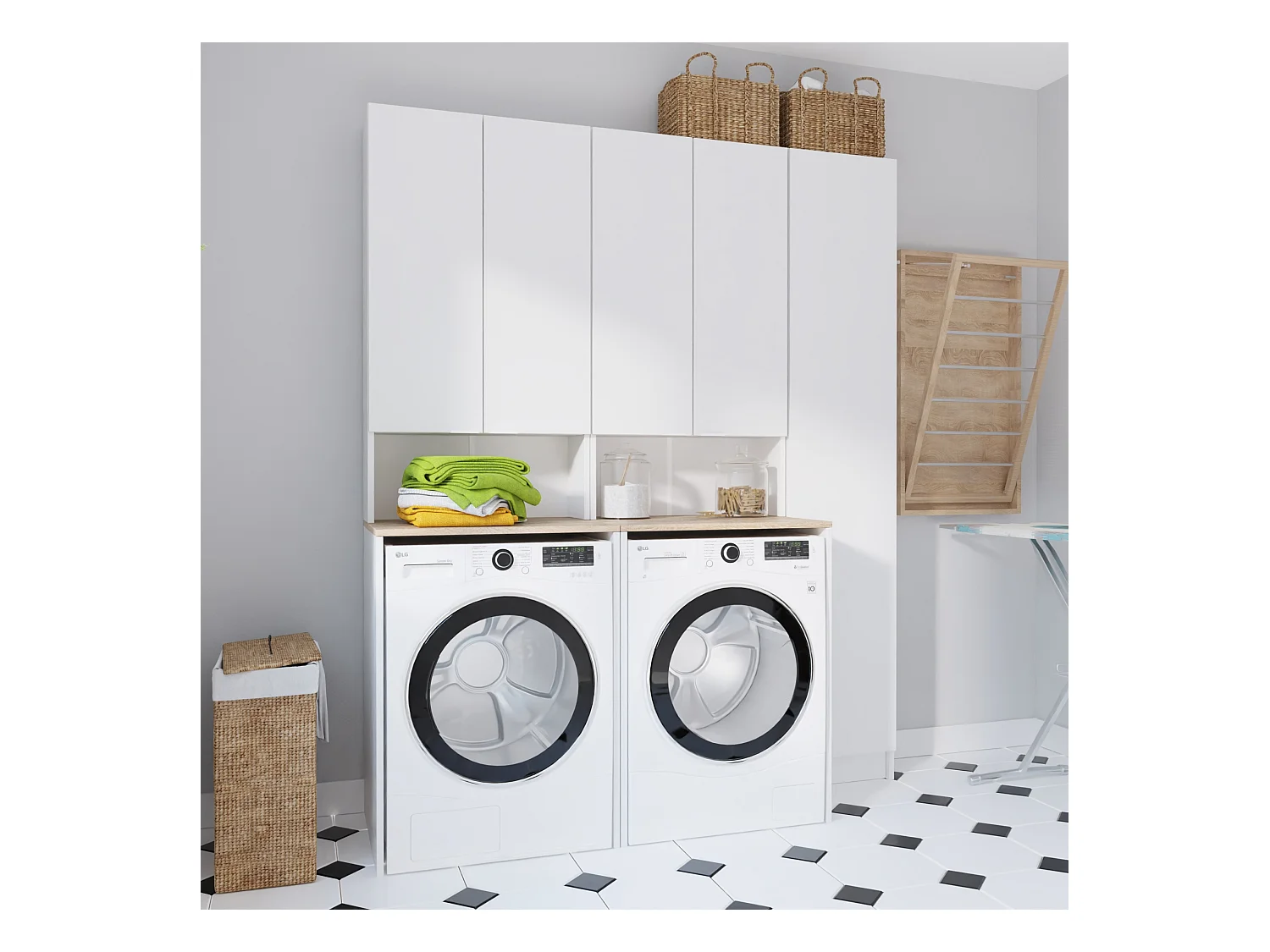 Armoire pour Machine À Laver Meuble De Rangement Salle De Bain 65 x 90 x 56 cm