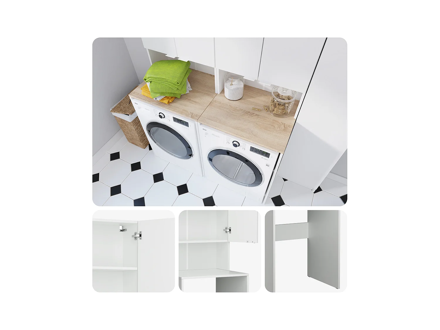 Armoire pour Machine À Laver Meuble De Rangement Salle De Bain 65 x 90 x 56 cm