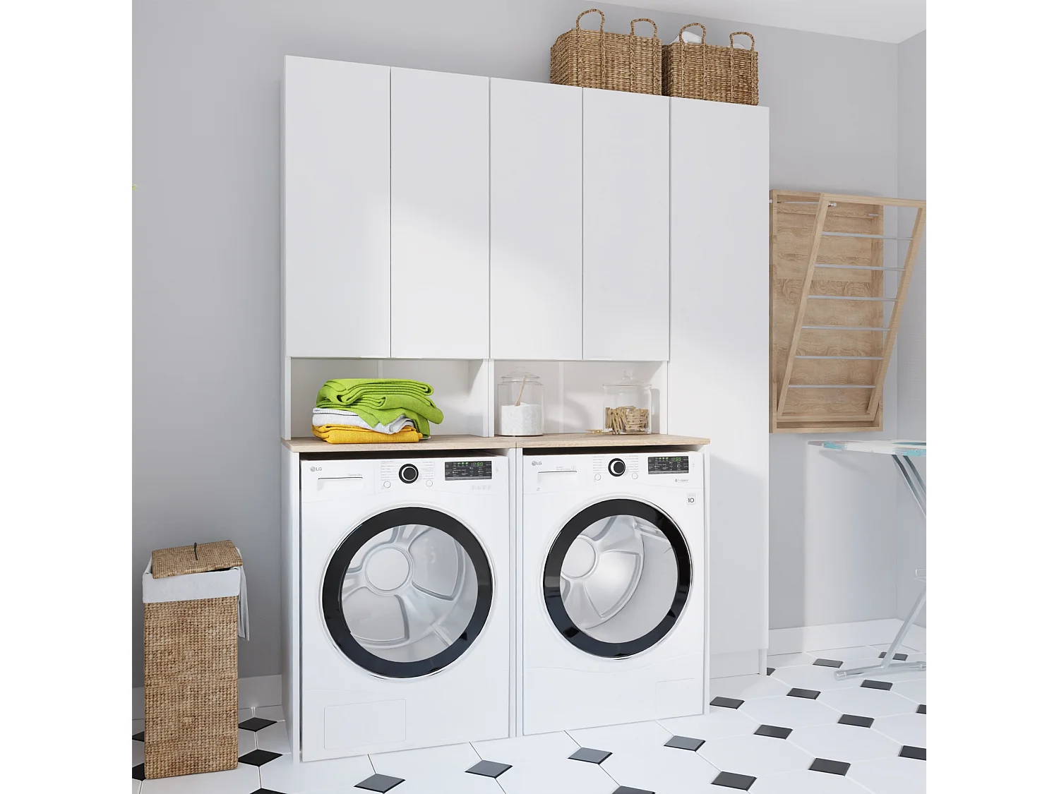 Armoire pour Machine À Laver Meuble De Rangement Salle De Bain 65 x 90 x 56 cm