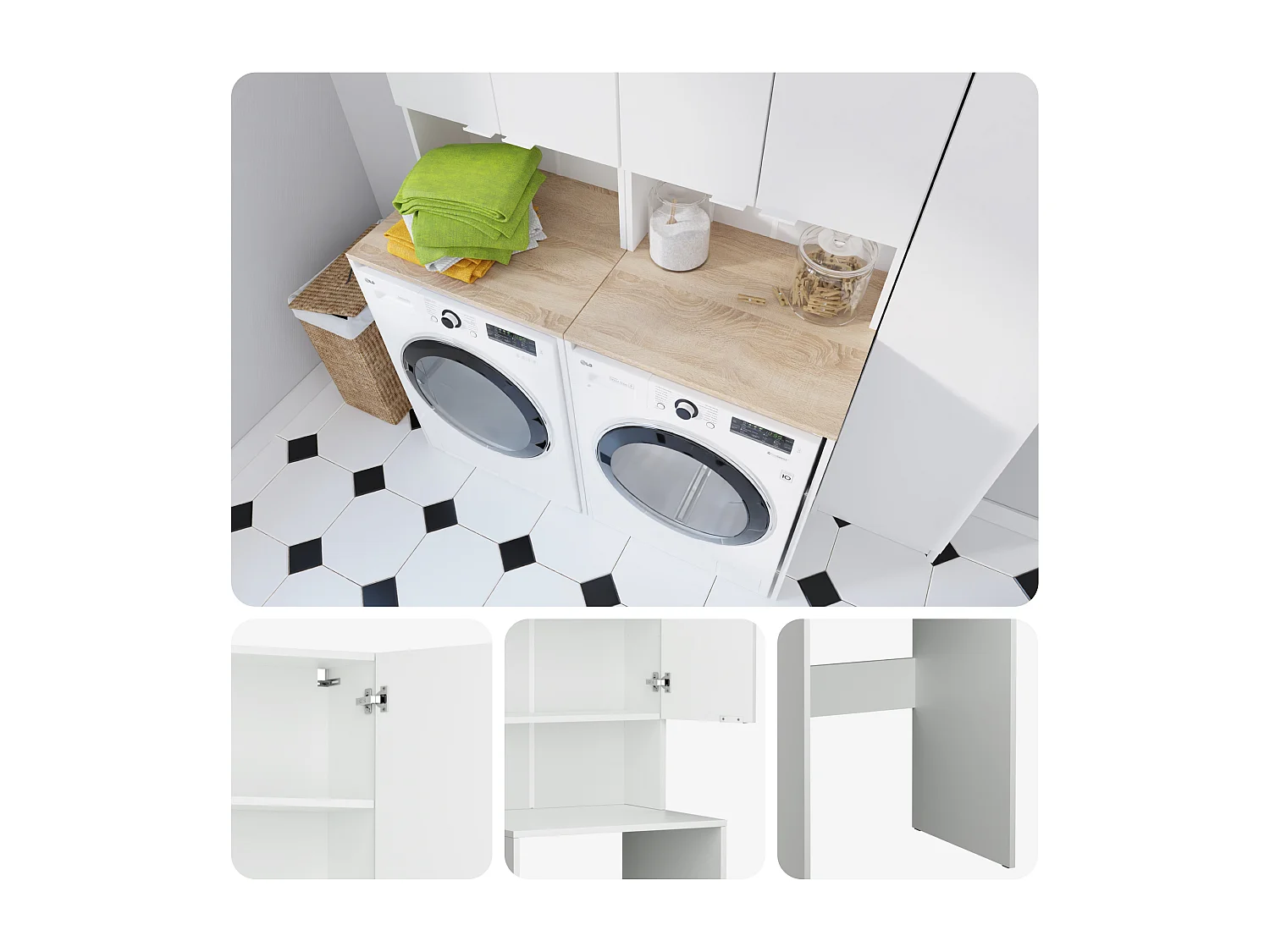 Armoire pour Machine À Laver Meuble De Rangement Salle De Bain 65 x 90 x 56 cm