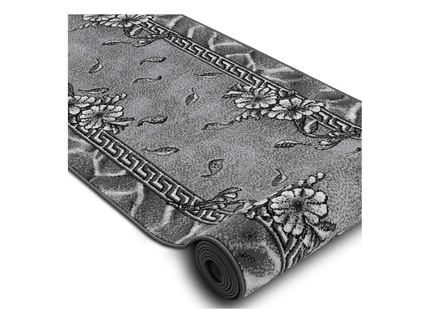 TAPIS DE COULOIR BCF MORAD Trio fleurs, feuilles gris 60x700 cm