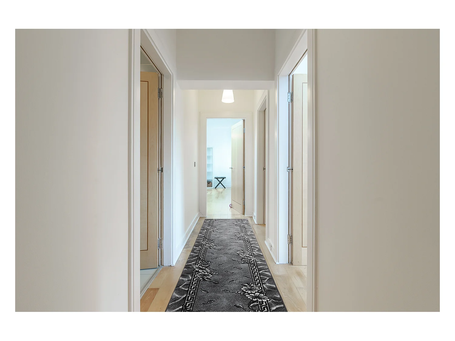 TAPIS DE COULOIR BCF MORAD Trio fleurs, feuilles gris 60x700 cm