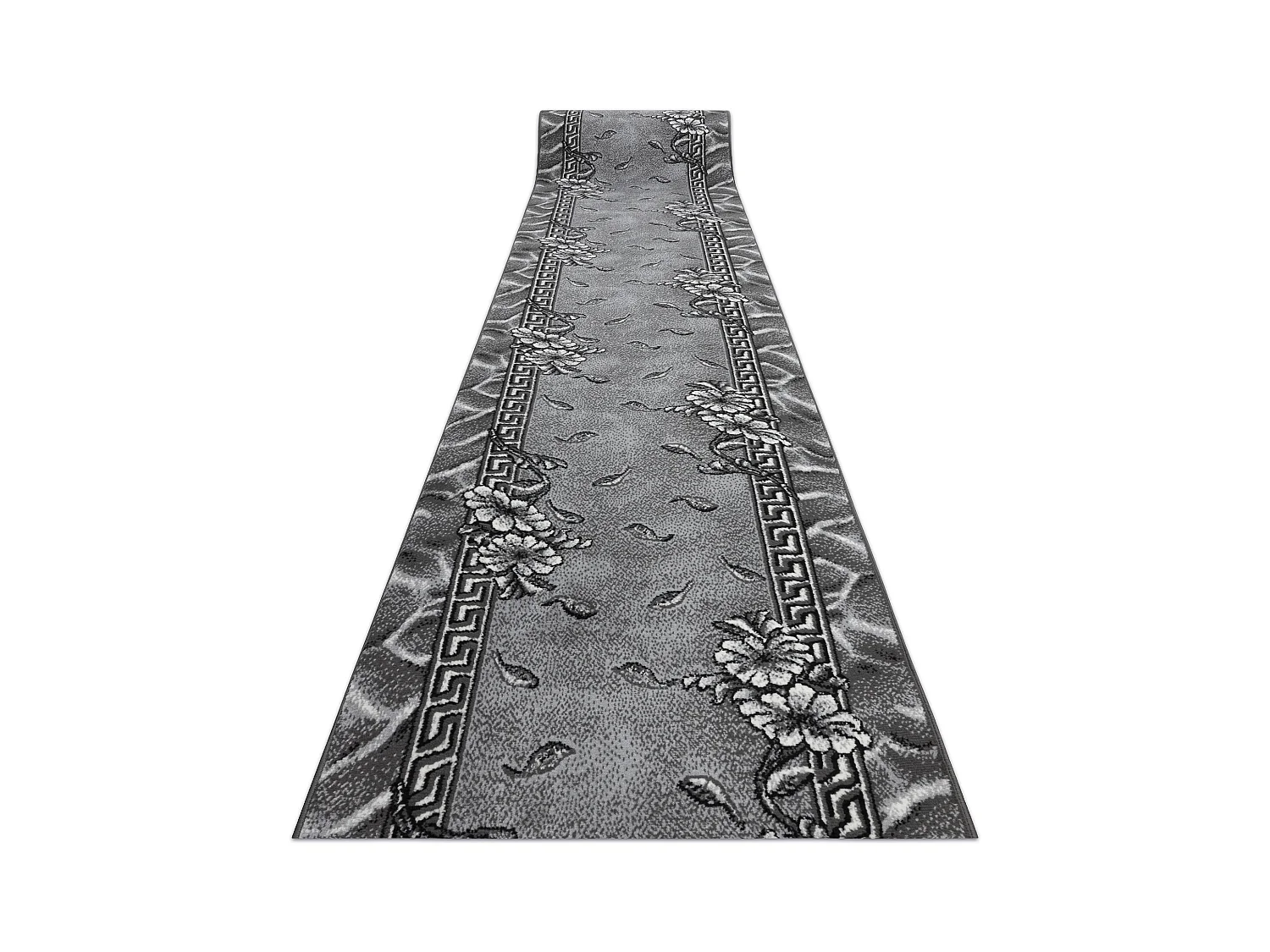TAPIS DE COULOIR BCF MORAD Trio fleurs, feuilles gris 60x700 cm