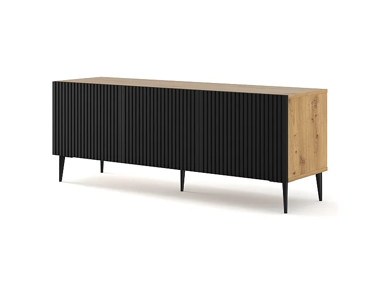 Meuble TV Ravenna B 150 cm MDF usiné 3D avec pieds épingles, finition plaquée