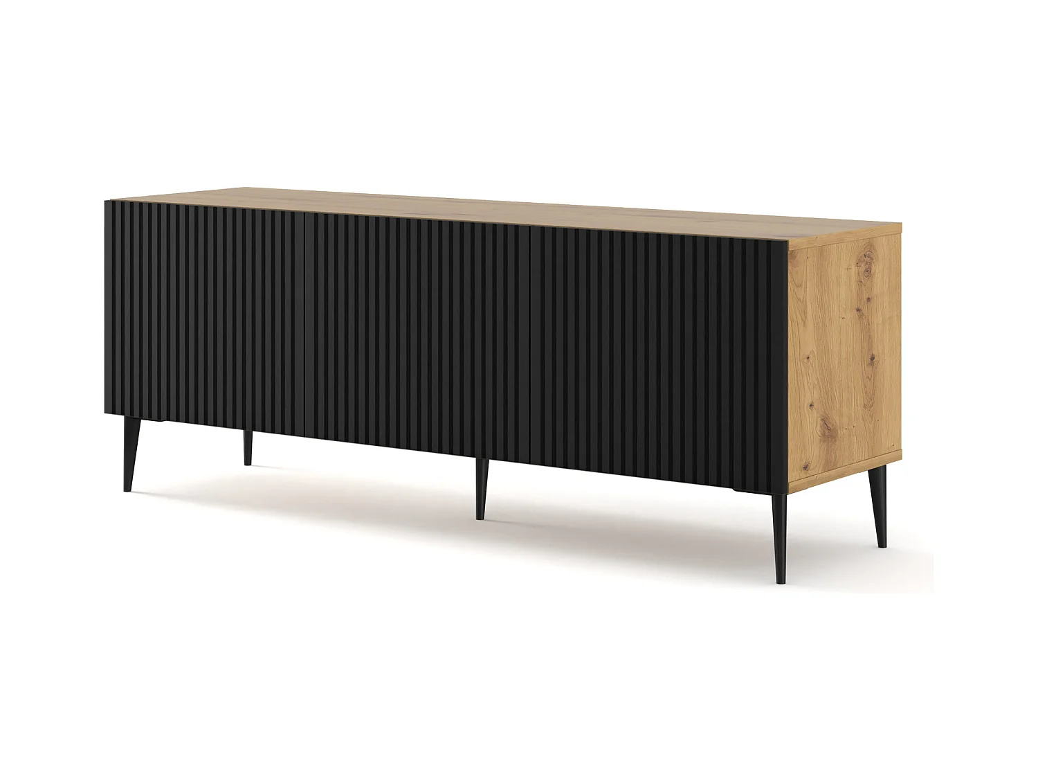 TV-kast Ravenna B 150 cm van 3D-gefreesd MDF met stijlvolle dennen poten