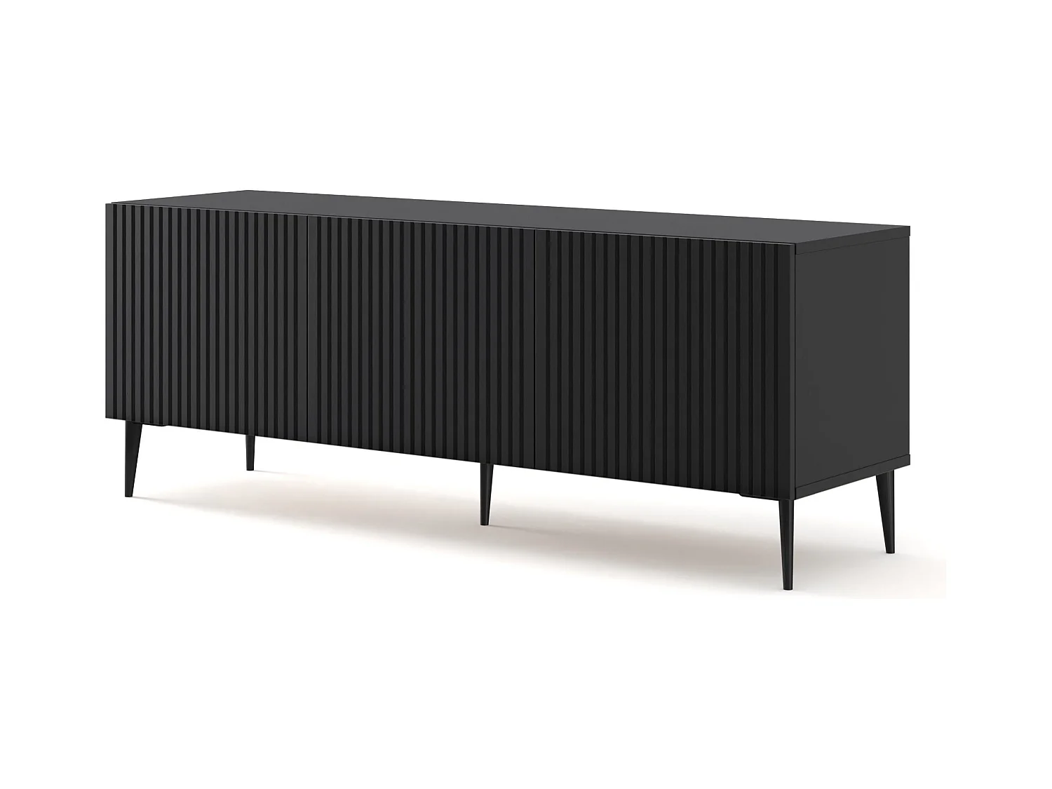 Meuble TV Ravenna B 150 cm MDF usiné 3D avec pieds épingles, finition plaquée