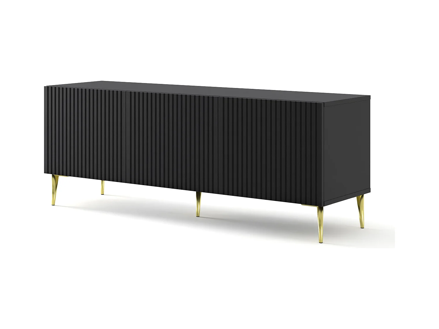 Meuble TV Ravenna B 150 cm MDF usiné 3D avec pieds épingles, finition plaquée