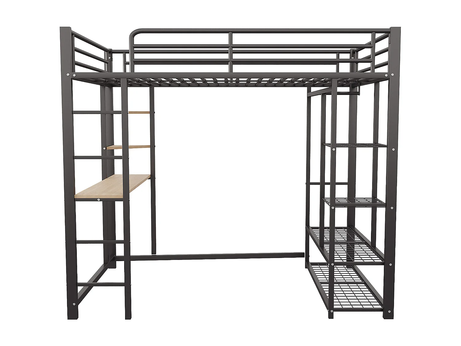 Lit mezzanine pour enfant - 90 x 200 cm - avec table + compartiments de rangement + échelle - MDF + Métal - noir