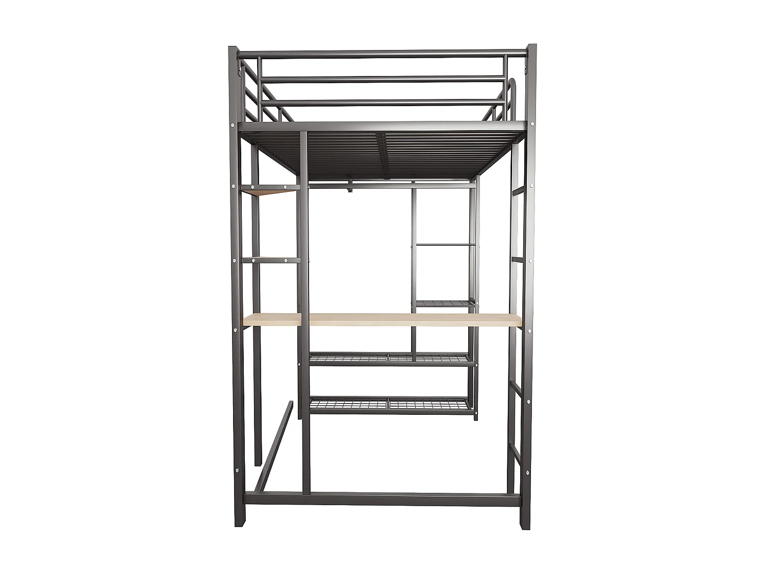Lit mezzanine pour enfant - 90 x 200 cm - avec table + compartiments de rangement + échelle - MDF + Métal - noir