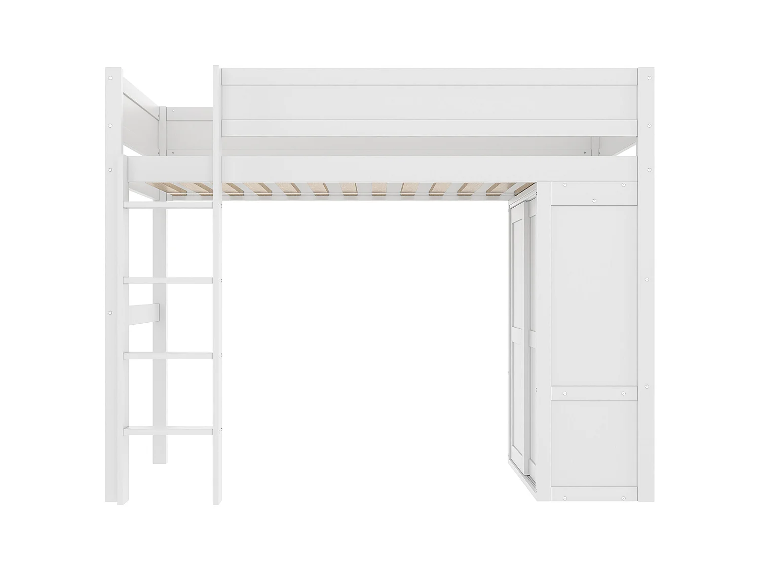 Lit mezzanine 90x200cm - avec penderie + rangements - espace ouvert sous le lit - blanc (sans matelas)