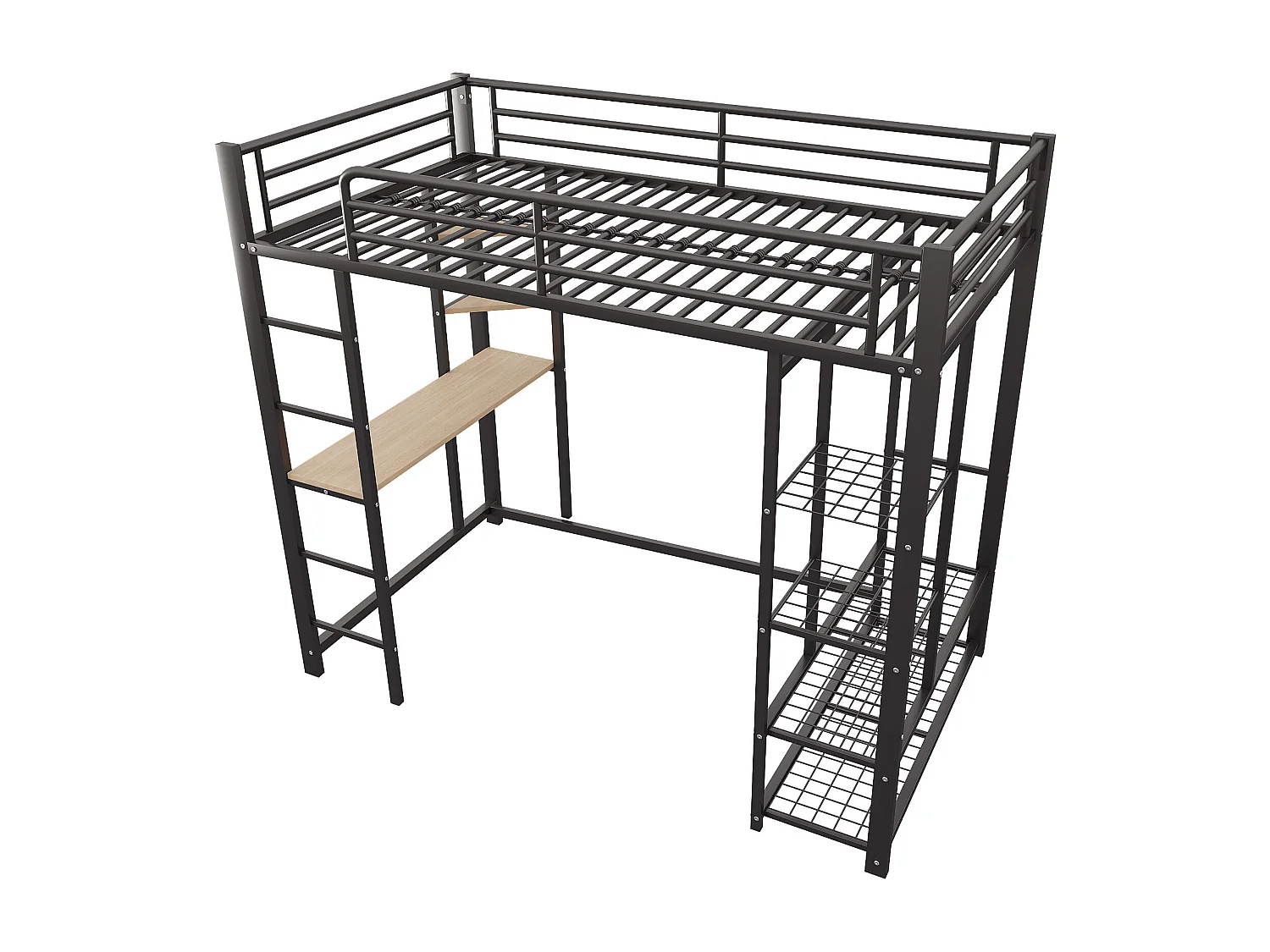 Lit mezzanine 90x200cm - avec table - avec rangements - avec échelle - noir (sans matelas)