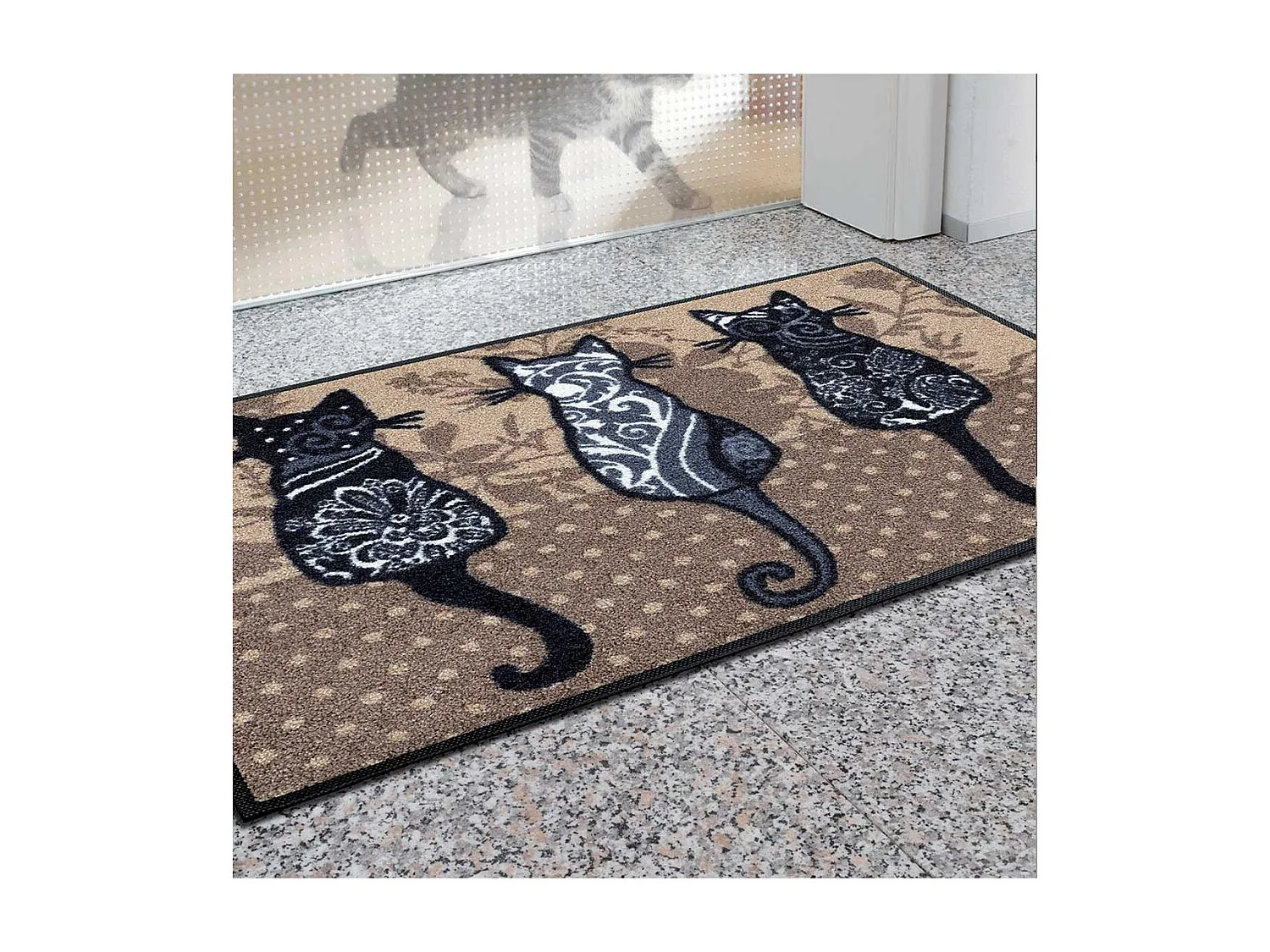 Geweven rechthoekige deurmat 50x75 cm dierenmotief bruin, anti-mijt, UV-bestendig, Oeko-Tex, polyester