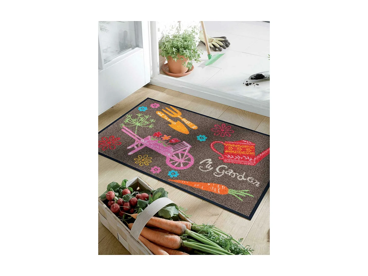 Paillasson 50x75 tissé motif floral MARDEN marron