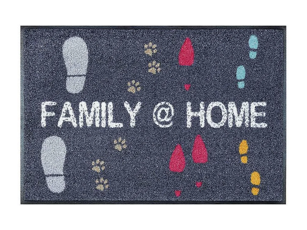 Paillasson 50x75 tissé motif texte FAMIHOME gris souris