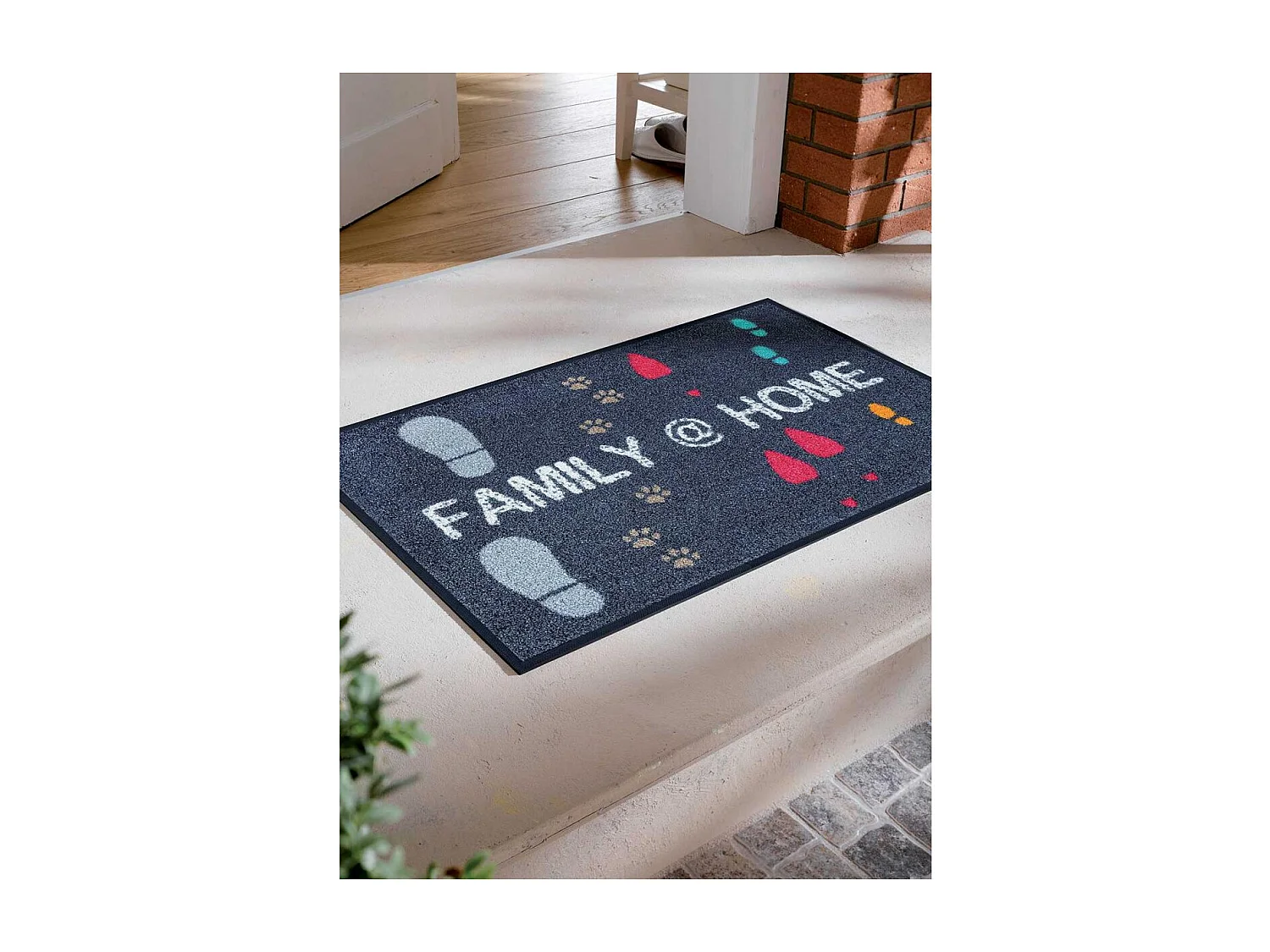 Paillasson 50x75 tissé motif texte FAMIHOME gris souris