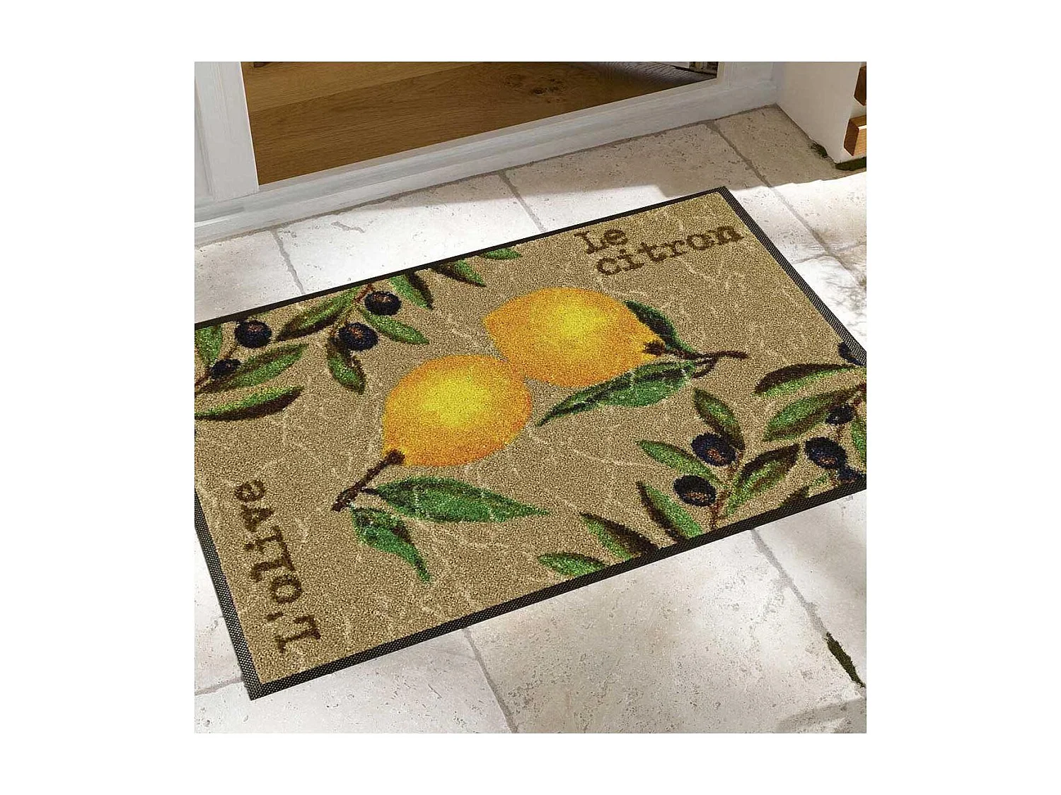 Paillasson 50x75 tissé motif floral LEMON marron