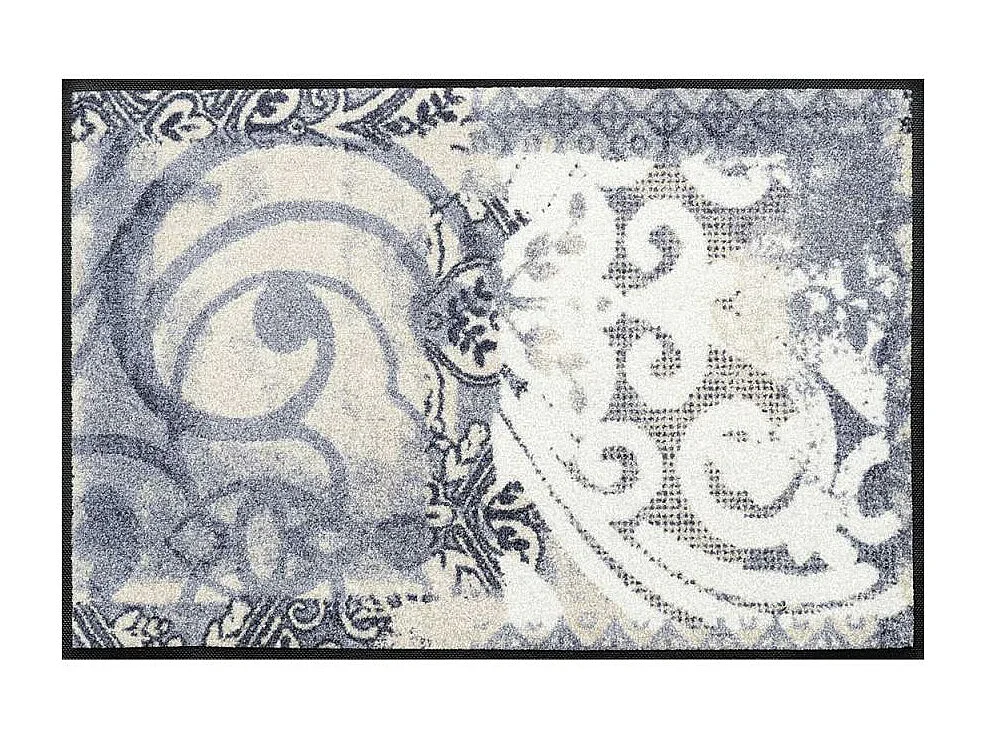 Paillasson 50x75 tissé motif rétro-vintage ARABESQUE bleu et gris