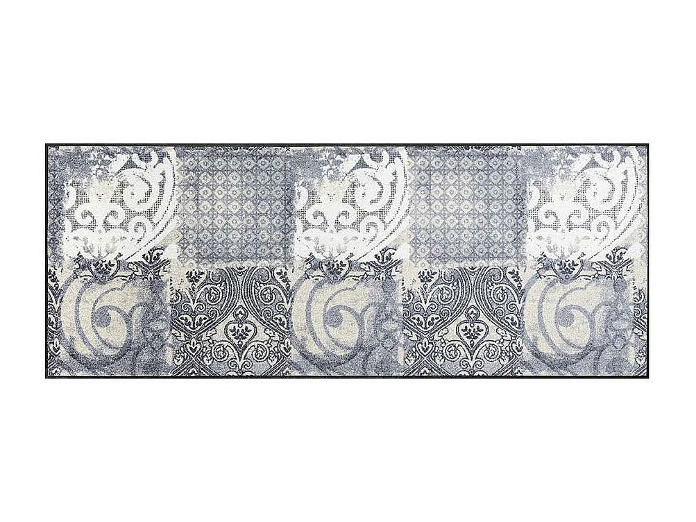 Paillasson 50x75 tissé motif rétro-vintage ARABESQUE bleu et gris