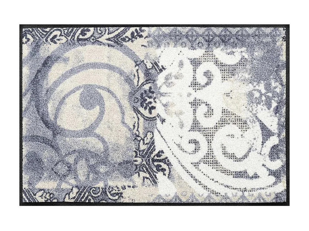 Paillasson 50x75 tissé motif rétro-vintage ARABESQUE bleu et gris