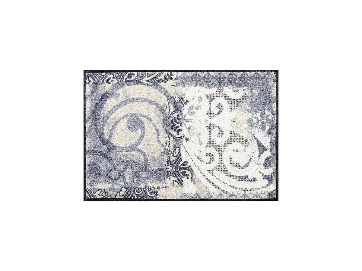 Paillasson 50x75 tissé motif rétro-vintage ARABESQUE bleu et gris