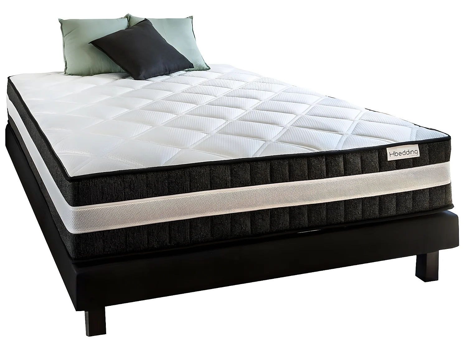EN ARRET - Ensemble matelas ressorts ensachés + sommier 160x200 - Mousse haute densité et ressorts ensachés - Spring Luxe