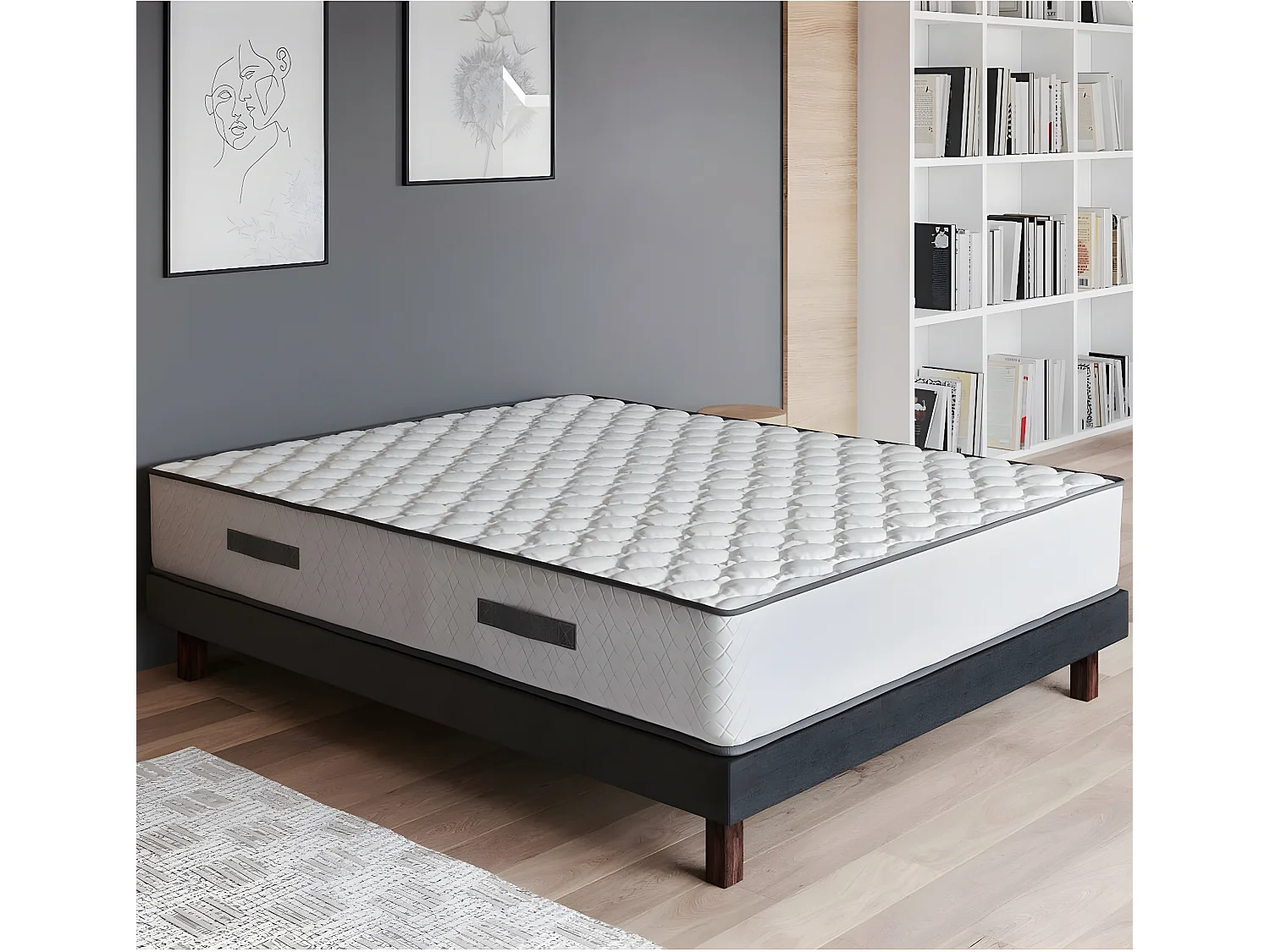 Ensemble matelas ressorts + sommier 140x190 Spring Confort Hbedding - Mousse ergonomique et ressorts ensachés.