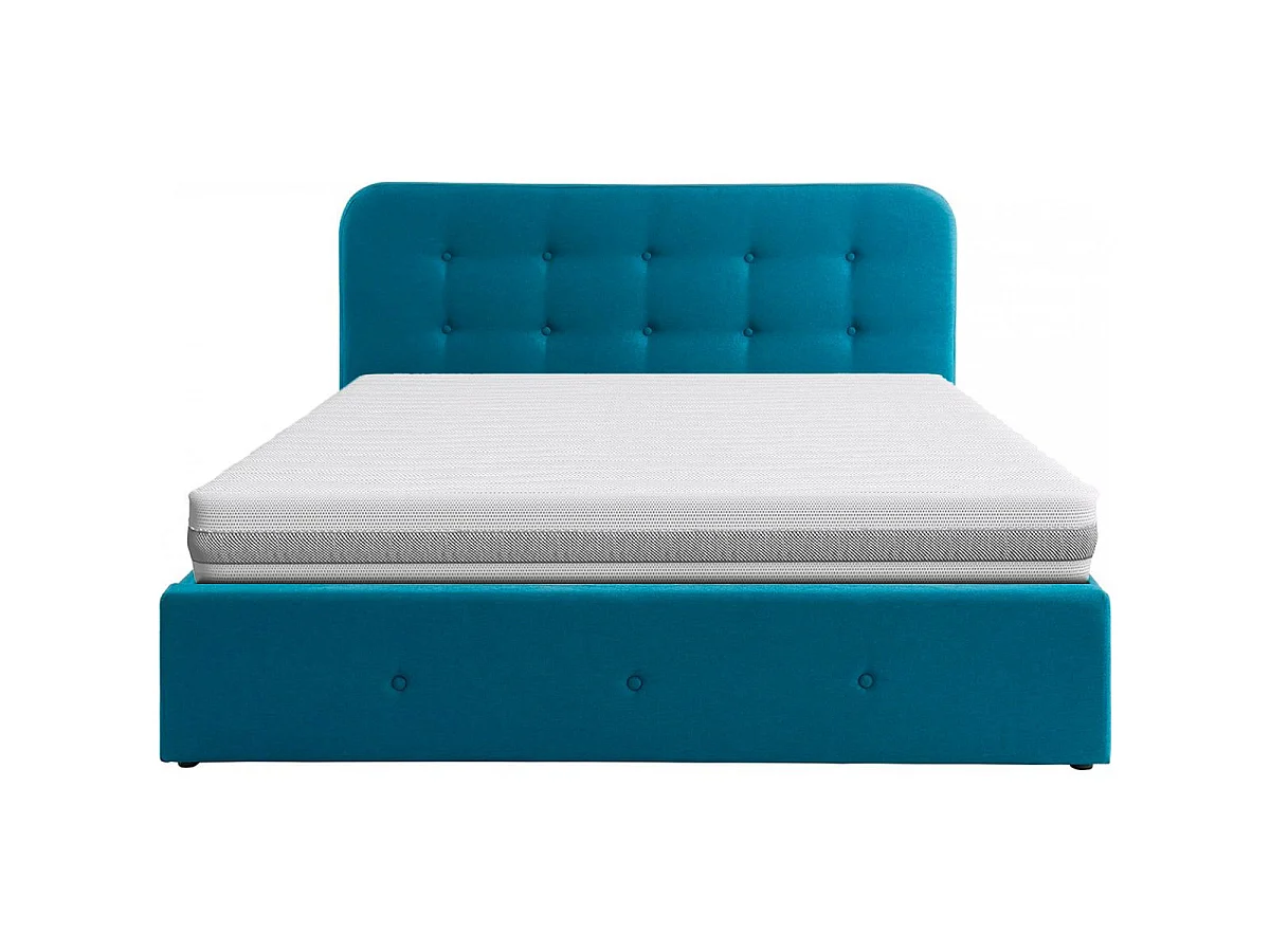 Ensemble Lit coffre Kate en tissu bleu canard 140x190cm + Matelas mousse Clean Confort 16 cm