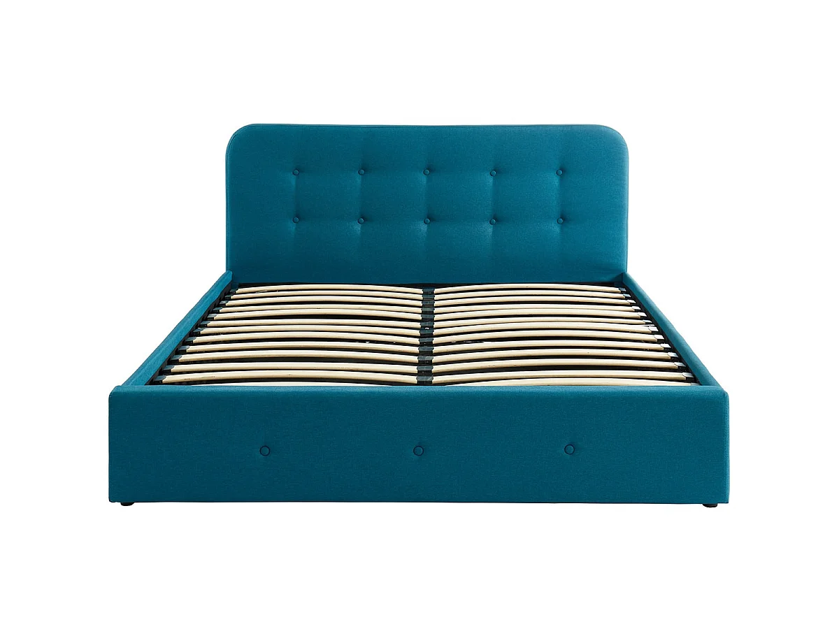 Ensemble Lit coffre Kate en tissu bleu canard 140x190cm + Matelas mousse Clean Confort 16 cm