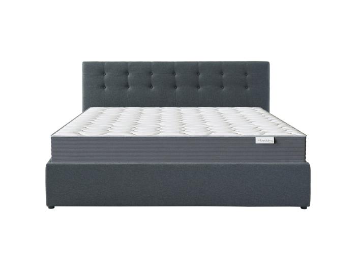 Ensemble lit coffre 180x200 en tissu gris anthracite + matelas Memo HR avec tête de lit et