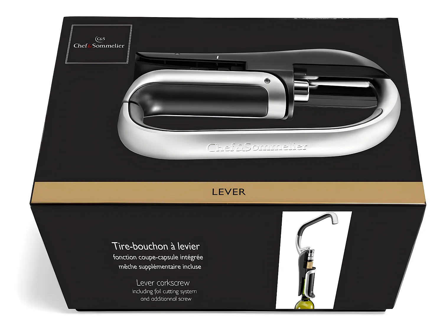 Abridor de vinho Chef & Sommelier com alavanca e cortador de cápsulas integrado em aço inoxidável - Prateado