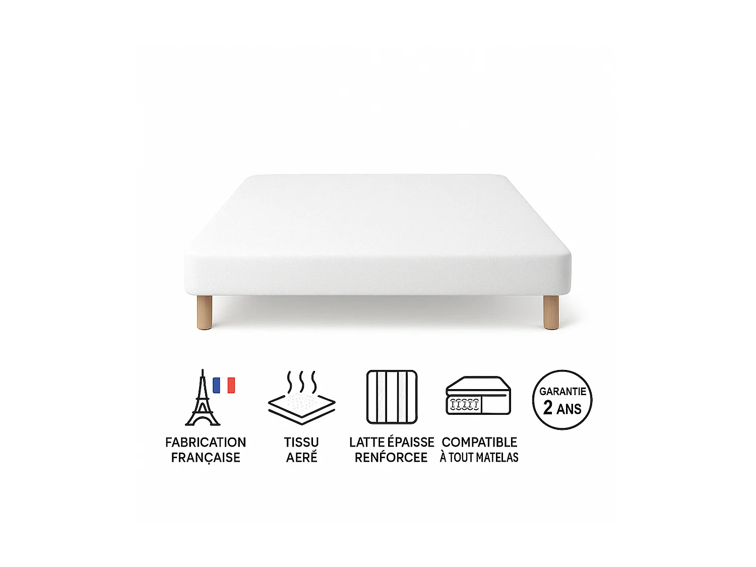 Sommier tapissier 160x200cm Fabrication Française + pieds offerts