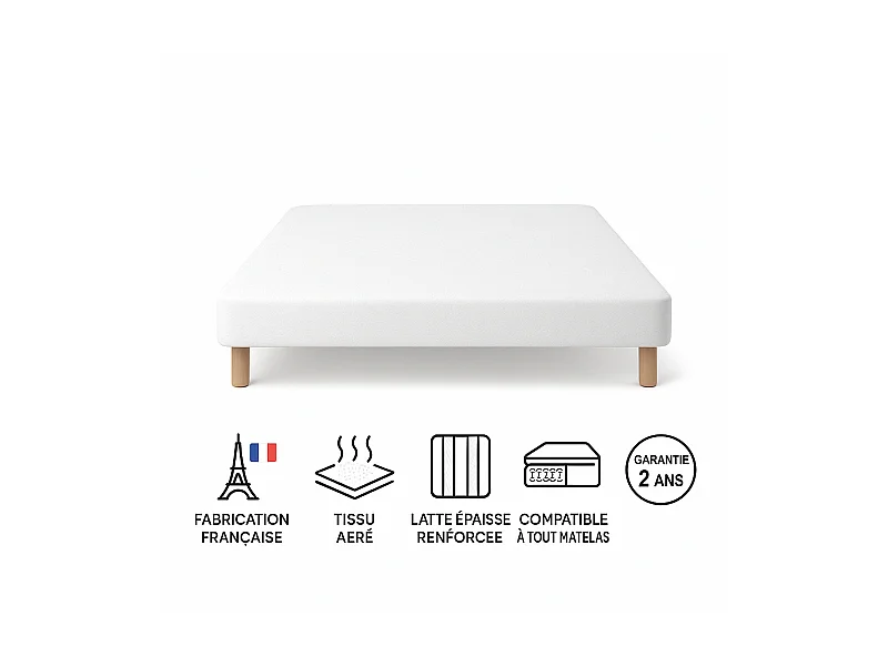 Sommier tapissier 160x200cm Fabrication Française + pieds offerts