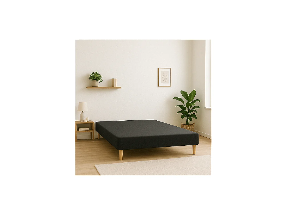 SOMMIER TAPISSIER NOIR 160x200 cm | FABRICATION FRANÇAISE ARTISANALE | PIEDS OFFERTS | HAUTEUR avec PIEDS 27 cm