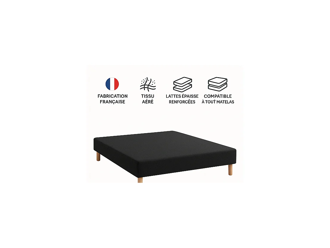 SOMMIER TAPISSIER NOIR 160x200 cm | FABRICATION FRANÇAISE ARTISANALE | PIEDS OFFERTS | HAUTEUR avec PIEDS 27 cm