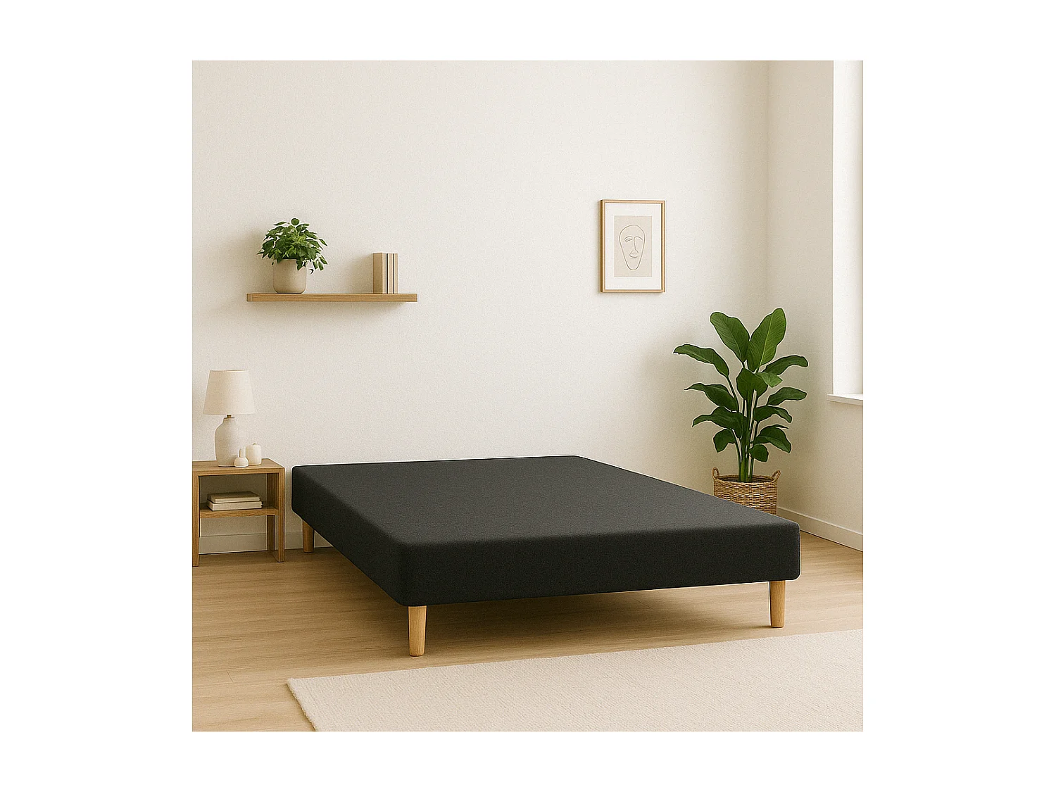 SOMMIER TAPISSIER NOIR 160x200 cm | FABRICATION FRANÇAISE ARTISANALE | PIEDS OFFERTS | HAUTEUR avec PIEDS 27 cm