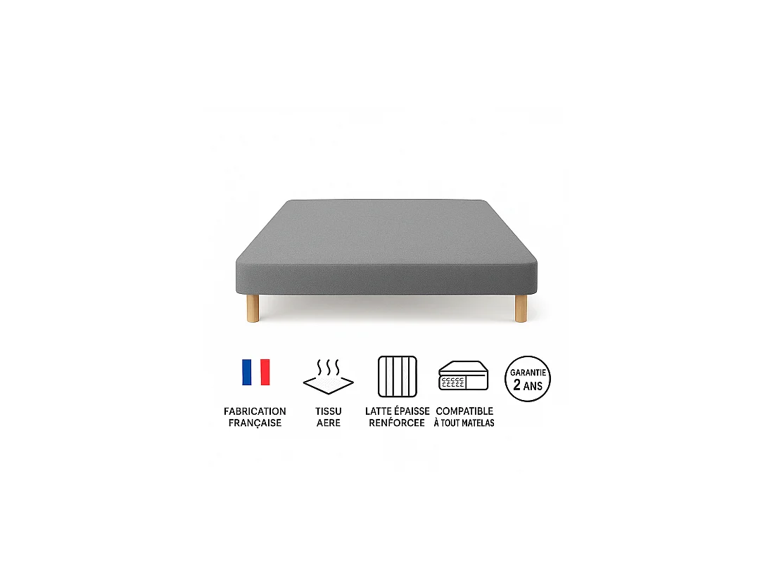 Sommier tapissier gris 160x200cm Fabrication Française + pieds offerts