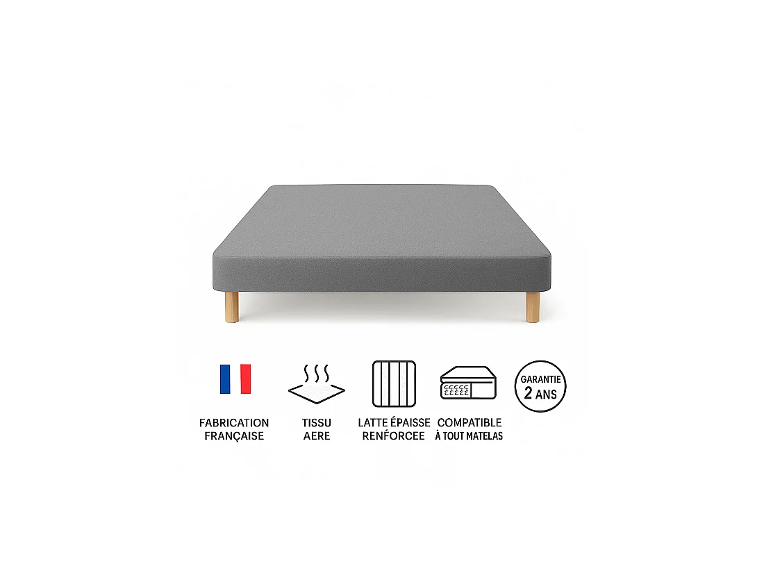 Sommier tapissier gris 160x200cm Fabrication Française + pieds offerts