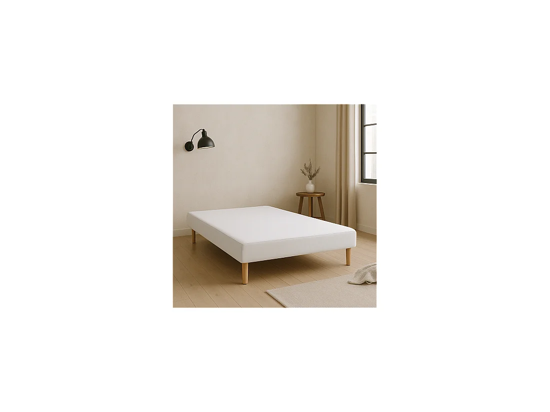 SOMMIER TAPISSIER BLANC 140x200 cm | FABRICATION FRANÇAISE ARTISANALE | PIEDS OFFERTS | HAUTEUR avec PIEDS 27 cm