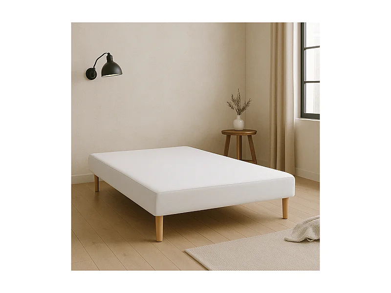 SOMMIER TAPISSIER BLANC 140x200 cm | FABRICATION FRANÇAISE ARTISANALE | PIEDS OFFERTS | HAUTEUR avec PIEDS 27 cm