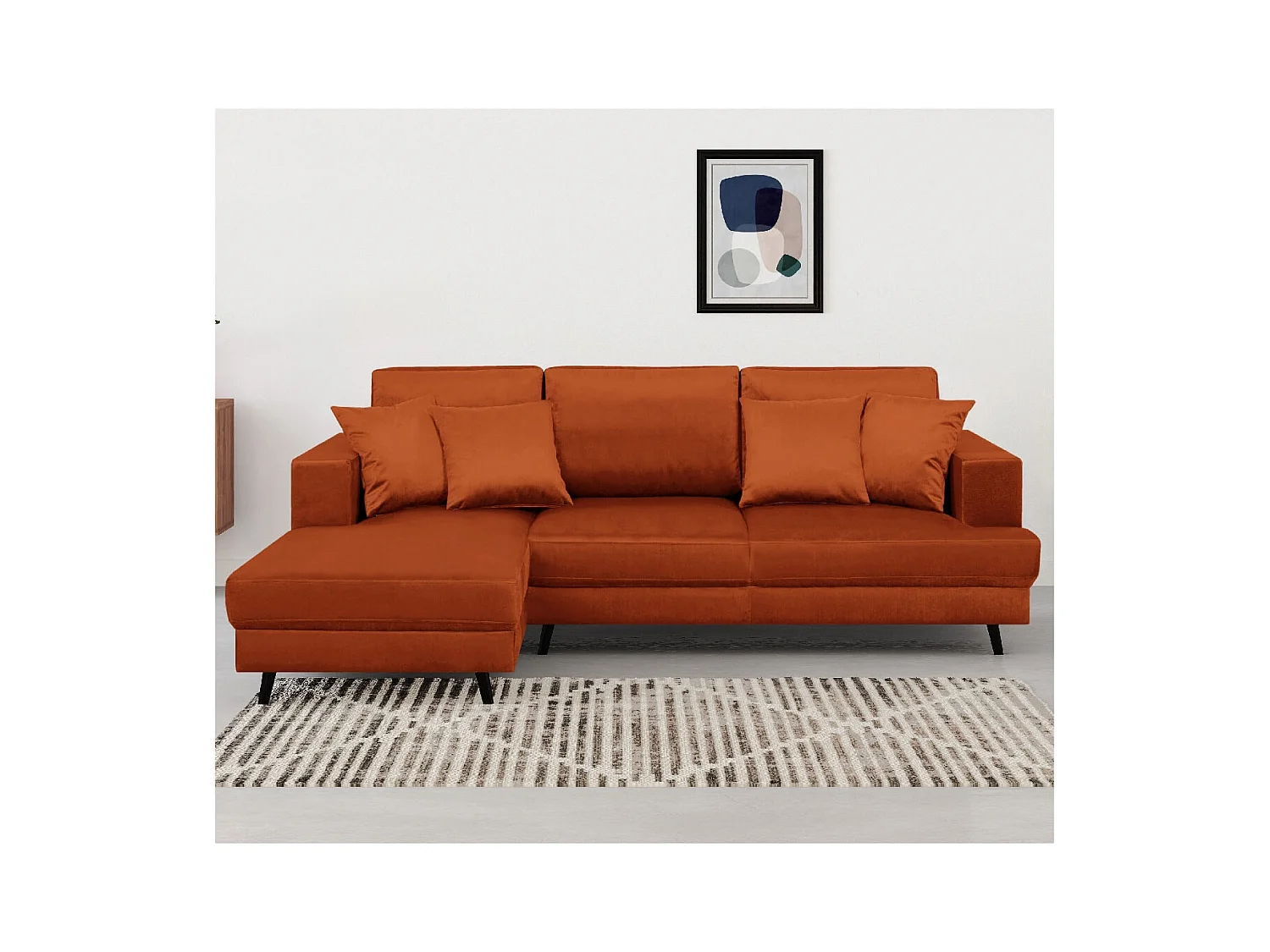 Canapé d'angle gauche convertible 4 places en velours rouille - Marceau