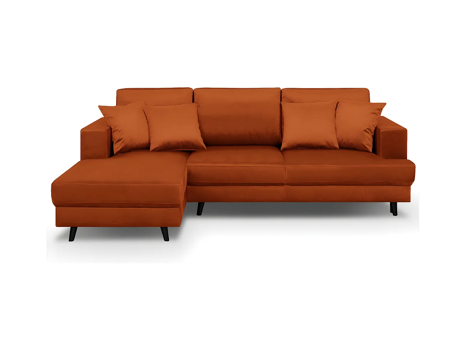 Canapé d'angle gauche convertible 4 places en velours rouille - Marceau