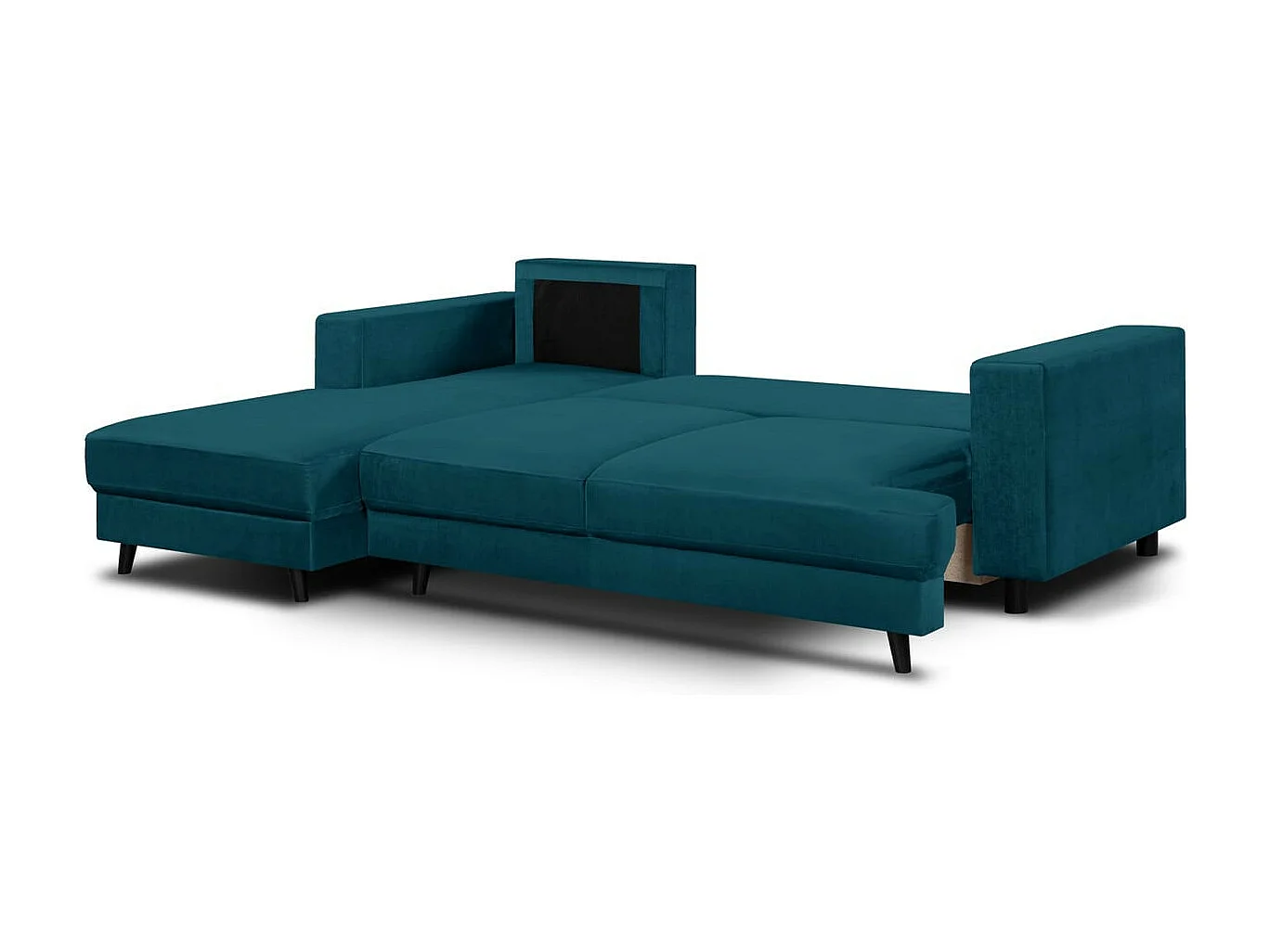 Canapé d'angle gauche convertible 4 places en velours bleu canard - Marceau