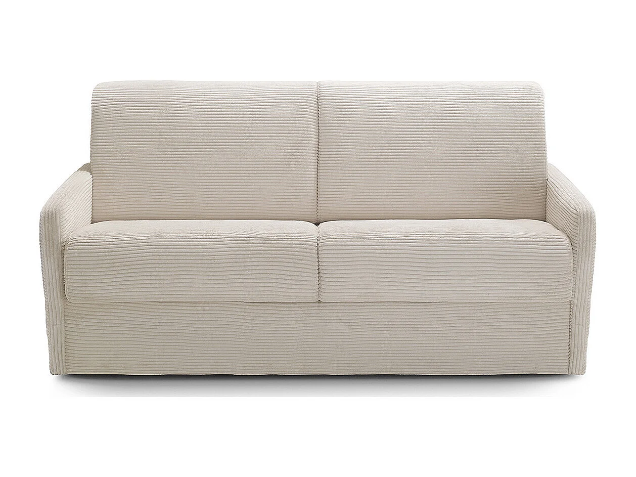 Canapé convertible 3 places en velours côtelé beige - Ouverture express - Couchage quotidien - Matelas HD 140 x 190 - Sienne