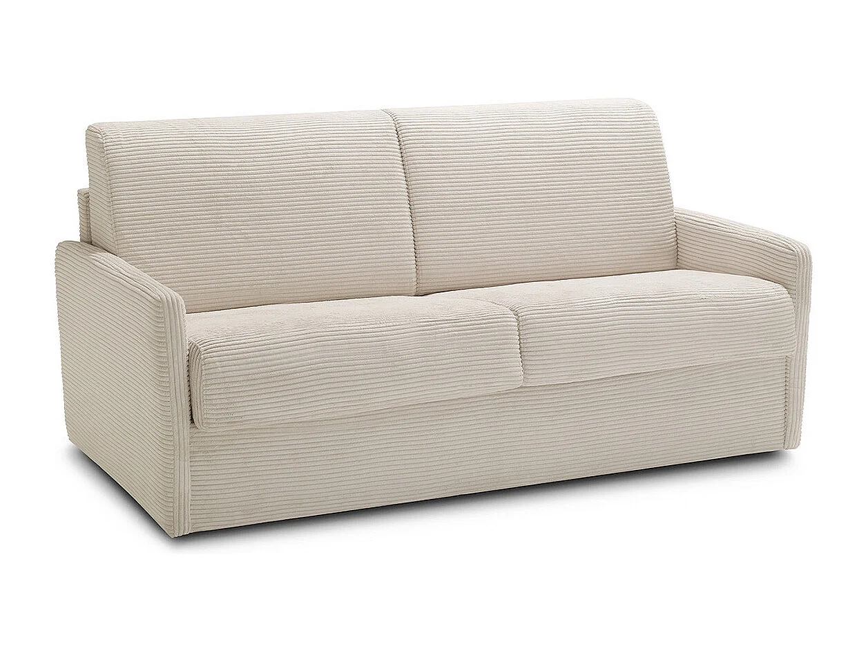 Canapé convertible 3 places en velours côtelé beige - Ouverture express - Couchage quotidien - Matelas HD 140 x 190 - Sienne