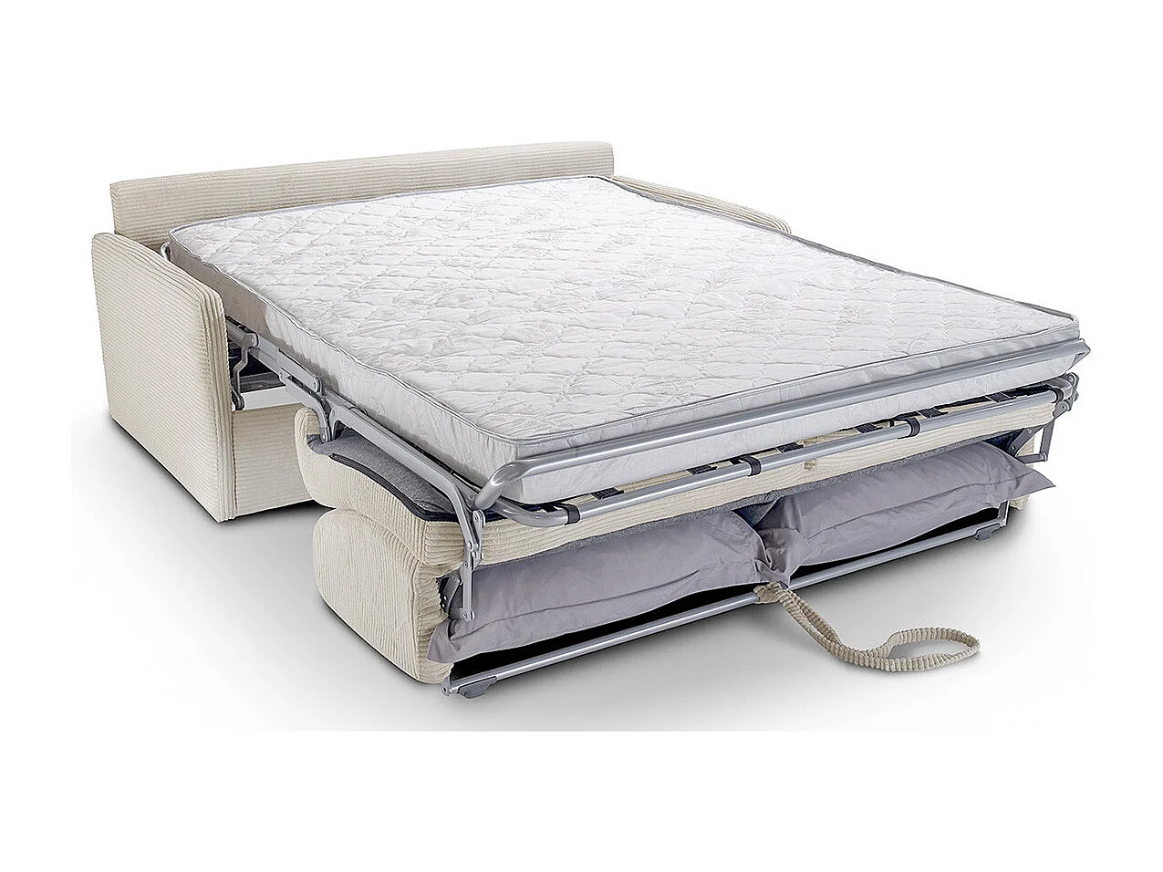 Canapé convertible 3 places en velours côtelé beige - Ouverture express - Couchage quotidien - Matelas HD 140 x 190 - Sienne