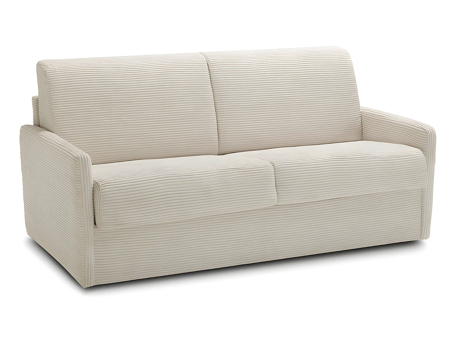 Canapé convertible 3 places en velours côtelé beige - Ouverture express - Couchage quotidien - Matelas HD 140 x 190 - Sienne